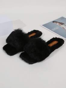 Dép lông vũ tối giản - màu đen - Xem 4