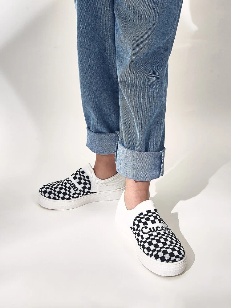 Toddler Boys Gingham Pattern Slip-On Sneakers