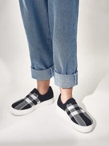 Cuccoo Everyday Collection 小男童雙色格子圖案一腳蹬運動鞋