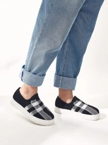 Cuccoo Everyday Collection 小男童雙色格子圖案一腳蹬運動鞋