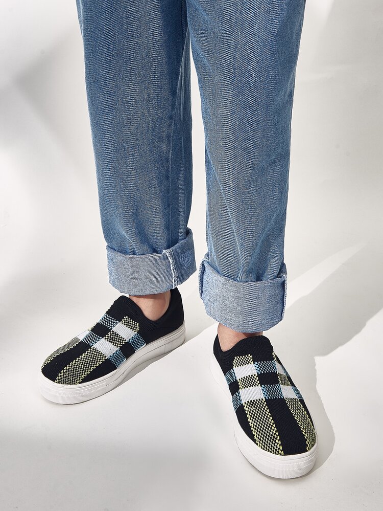 Toddler Boys Plaid Pattern Slip On Sneakers