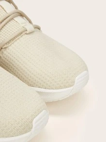 Lace Up Decor Knit Sneakers - Beige - View 8