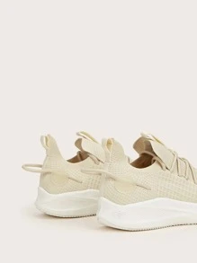 Lace Up Decor Knit Sneakers - Beige - View 7