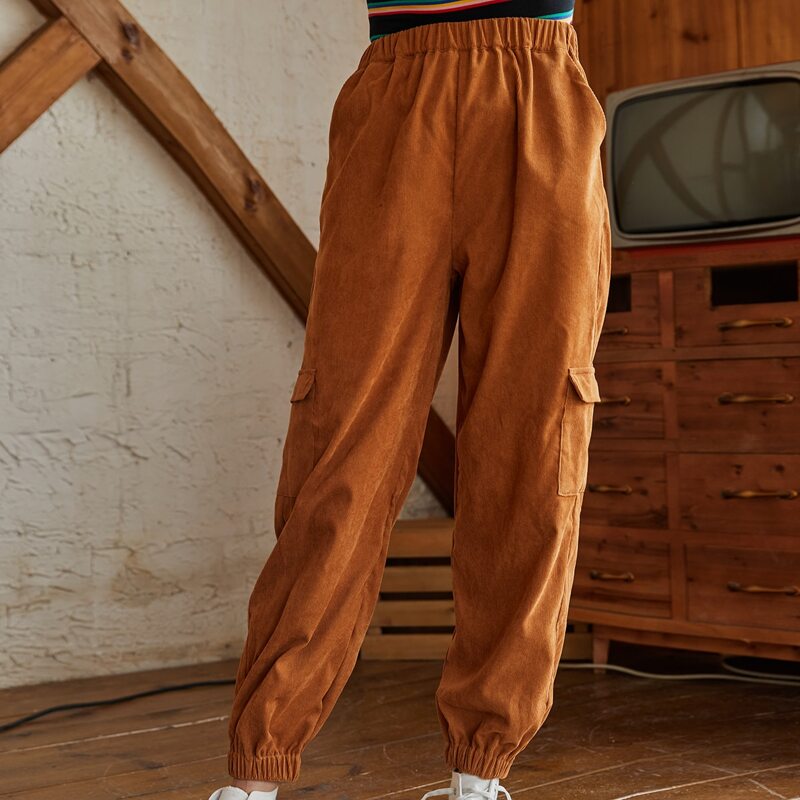 

Solid Corduroy Cargo Pants, Brown