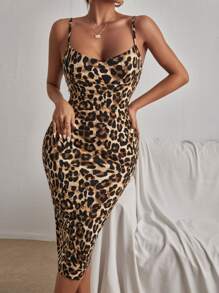 Rafferiza Leopard Print Split Hem Cami Bodycon Dress - Multicolor - View 4