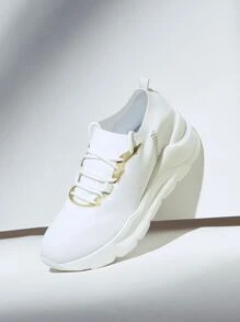 Lace Up Decor Knit Running Shoes Sports Shoes Casual Shoes - White - View 2