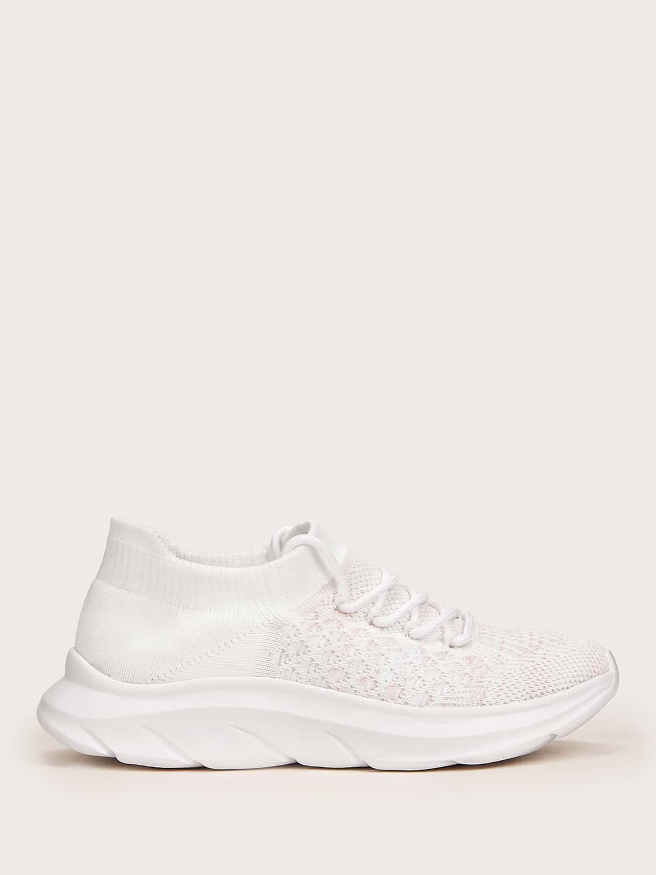 Cuccoo 極簡風格繫帶裝飾針織跑鞋 - 白色 - 查看 5