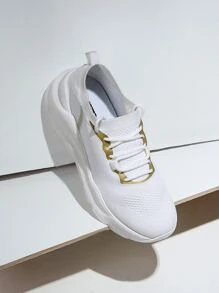 Lace Up Decor Knit Running Shoes Sports Shoes Casual Shoes - White - View 4