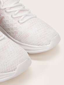 Cuccoo Minimalist Lace Up Decor Knit Running Shoes - White - View 7