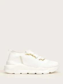 Lace Up Decor Knit Running Shoes Sports Shoes Casual Shoes - White - View 5