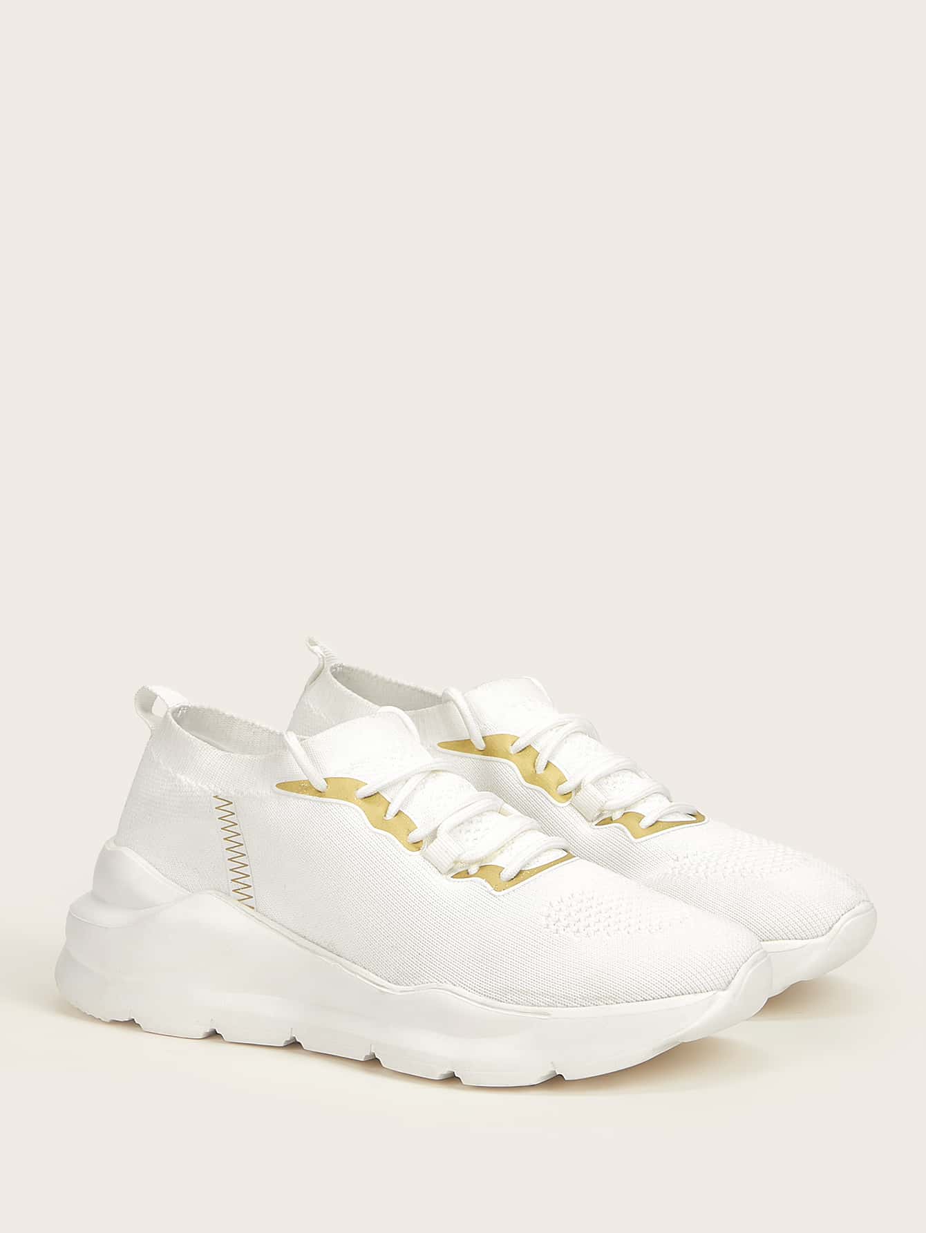 Lace Up Decor Knit Running Shoes Sports Shoes Casual Shoes - White - View 6