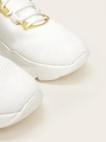 Lace Up Decor Knit Running Shoes Sports Shoes Casual Shoes - White - View 7