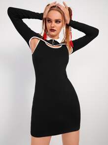 SHEIN ICON 拉鏈開襟超短款上衣和緊身洋裝