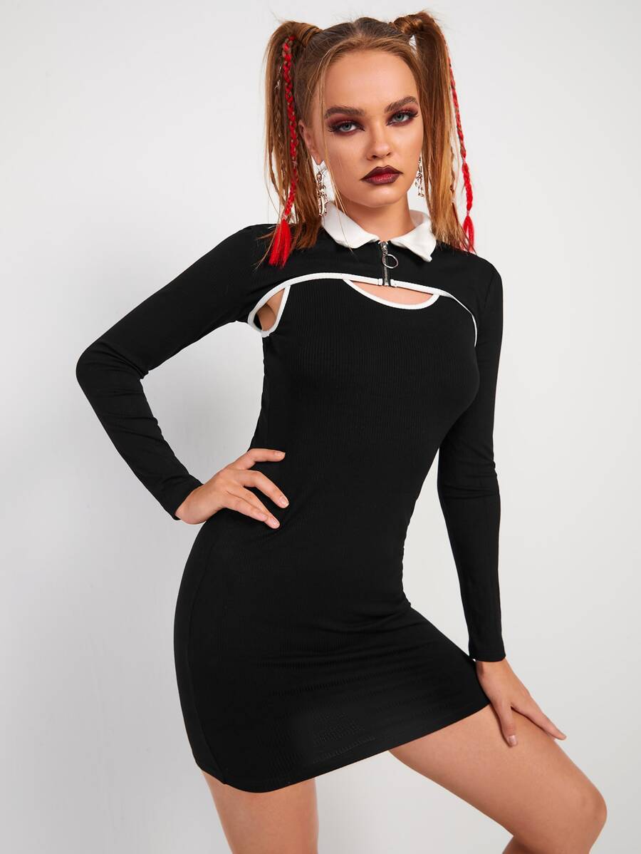 SHEIN ICON 拉鏈開襟超短款上衣和緊身洋裝