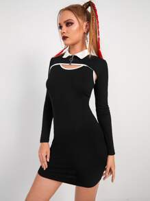 SHEIN ICON 拉鏈開襟超短款上衣和緊身洋裝