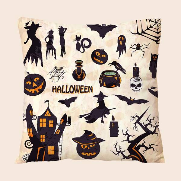 

Halloween Print Cushion Cover Without Filler, Multicolor