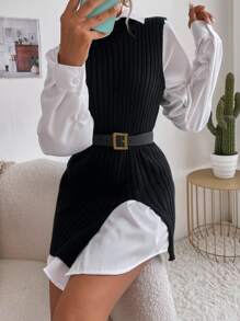 Áo dệt kim nữ Bất đối xứng màu trơn Giải trí - màu đen - Xem 7