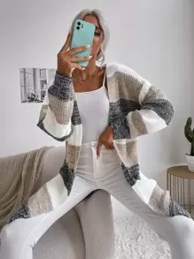 SHEIN LUNE Cárdigan largo de color combinado con parte delantera abierta de manga murciélago