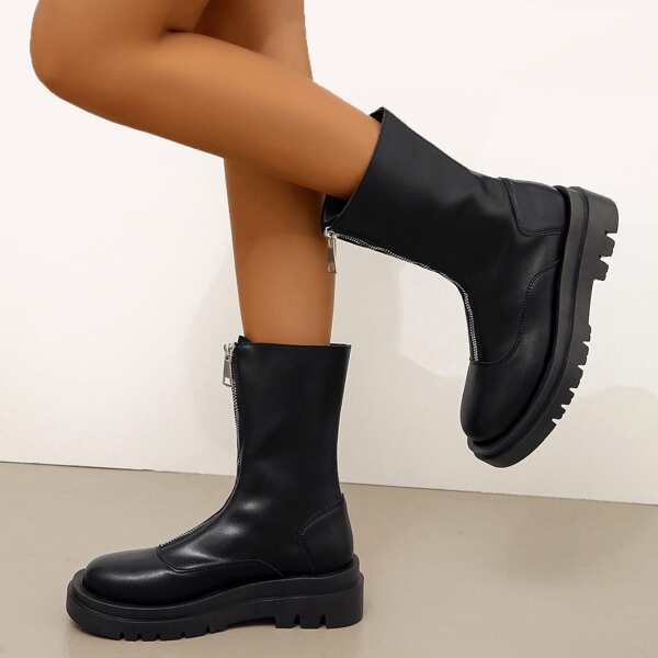 

Front Zip Platform Classic Boots, Black