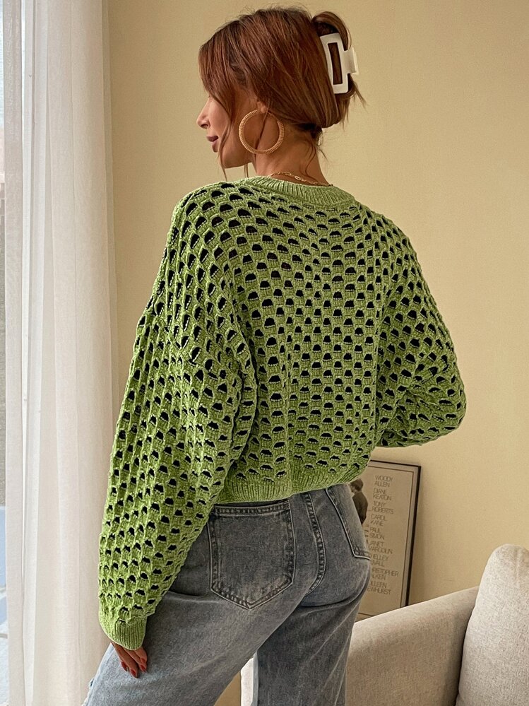 クロップセーター オープンニット ドロップショルダー | SHEIN JAPAN