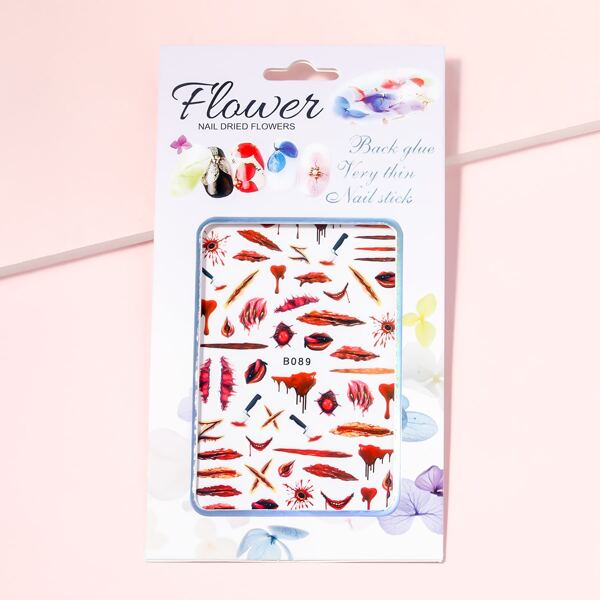

1sheet Halloween Scar Pattern Tattoo Sticker, Red