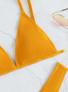 Plain Triangle High Cut Bikini, For Summer Beach Vacation - Mustard Yellow - View 3