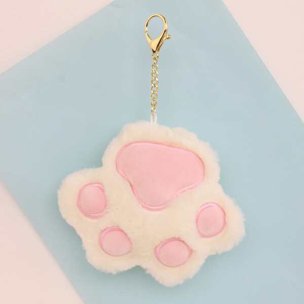

Fuzzy Paw Design Bag Charm, Beige