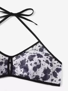 大碼潑墨鏤空內衣套裝 - 黑與白 - 查看 4