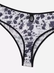 大碼潑墨鏤空內衣套裝 - 黑與白 - 查看 5