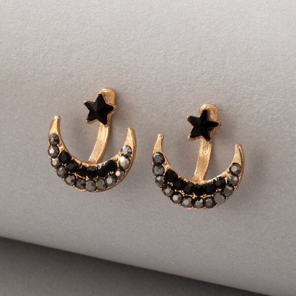

Rhinestone Decor Moon Design Earrings, Black