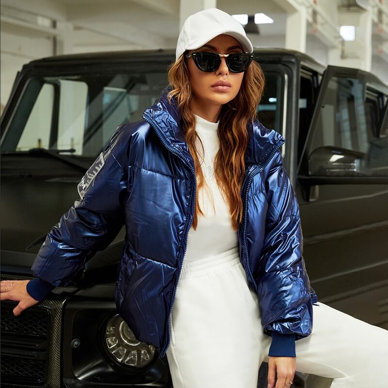 

Letter Graphic PVC Patched Puffer Coat, Navy blue