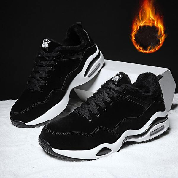 

Men Lace-up Front Plush Inside Sneakers, Black