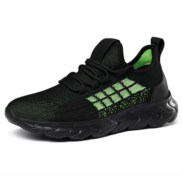 

Men Two Tone Lace Up Decor Knit Sneakers, Black