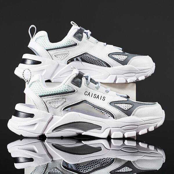 

Men Letter Graphic Cut-out Mesh Panel Sneakers, White