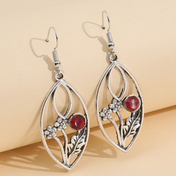 

Flower Detail Hollow Out Drop Earrings, Antique silver