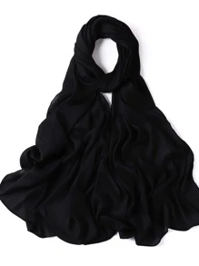 Simple Plain Scarf - Black - View 1