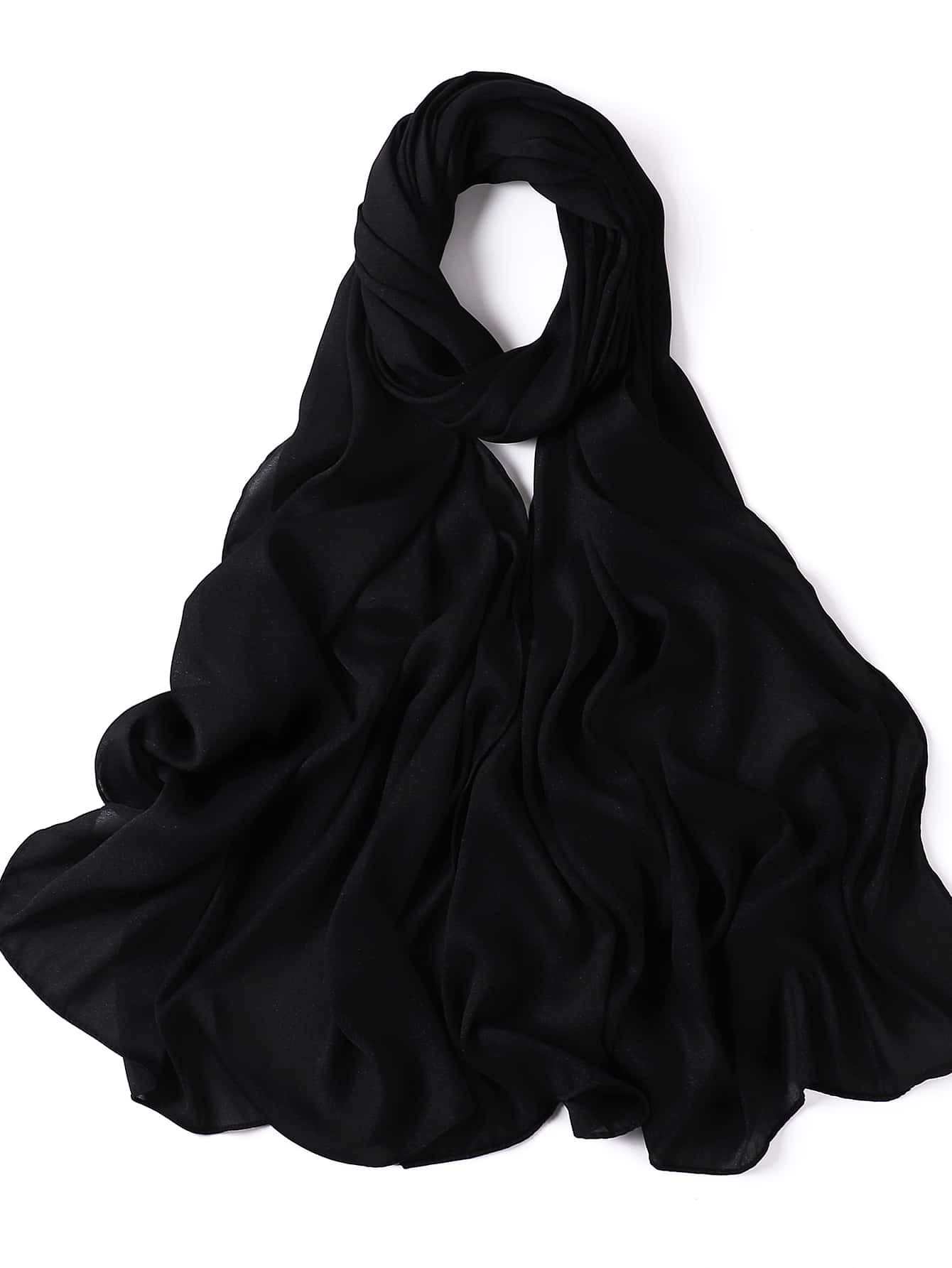 Simple Plain Scarf - Black - View 1