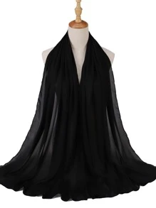 Simple Plain Scarf - Black - View 3