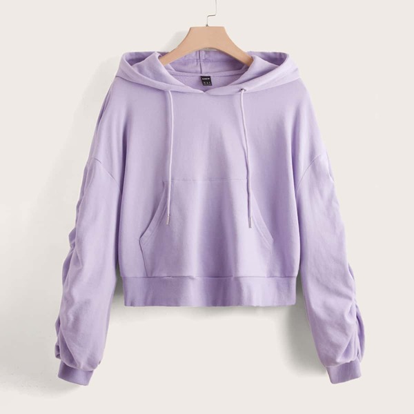 

Solid Pouch Pocket Drawstring Hoodie, Lilac purple