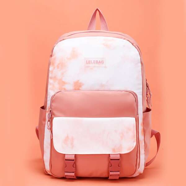 

Girls Tie Dye Buckle Decor Functional Backpack, Multicolor