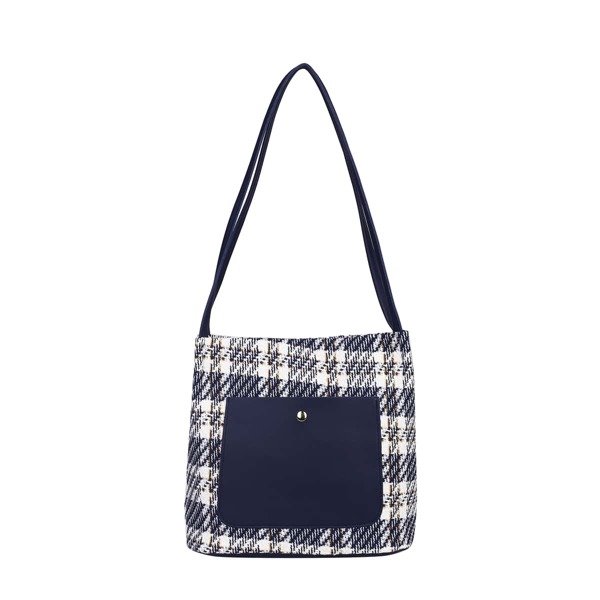 

Tweed Plaid Pattern Shoulder Bag, Blue