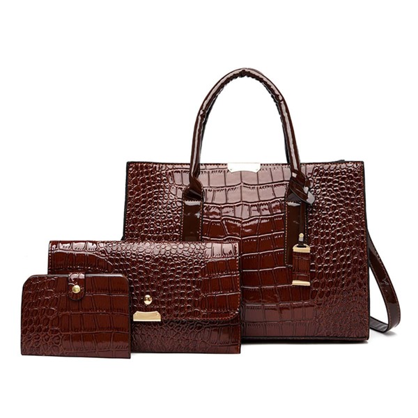

3Pcs Croc Embossed Satchel Bag Set, Brown