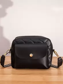 絎縫斜挎包 - 黑色 - 查看 1