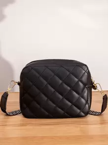 絎縫斜挎包 - 黑色 - 查看 2