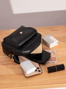 絎縫斜挎包 - 黑色 - 查看 3