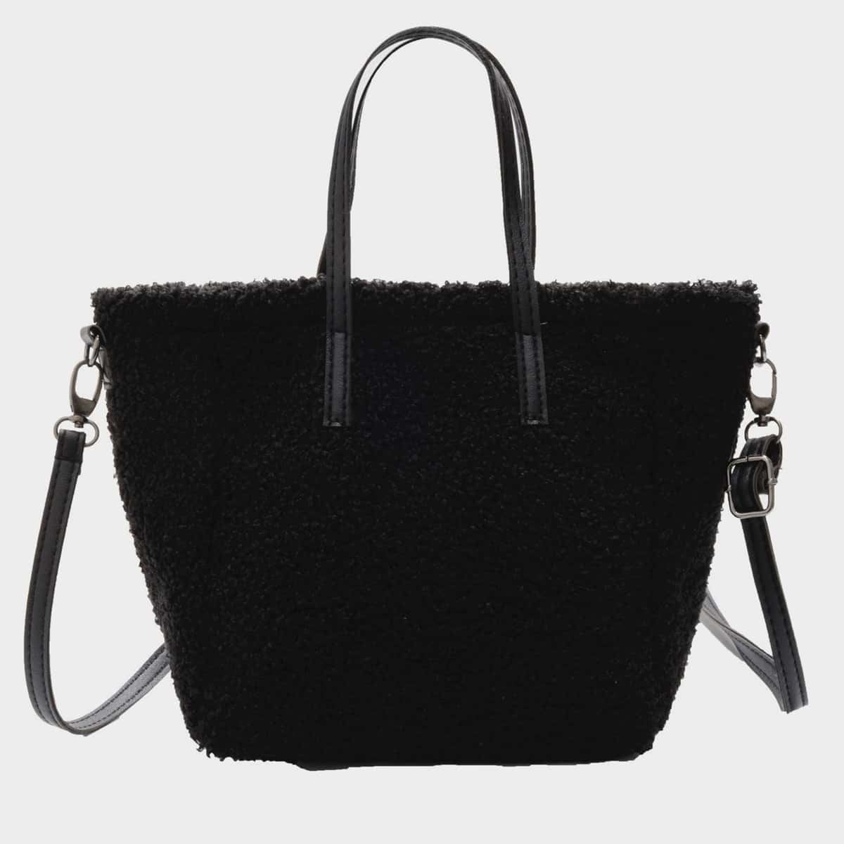 

Minimalist Fluffy Tote Bag, Black