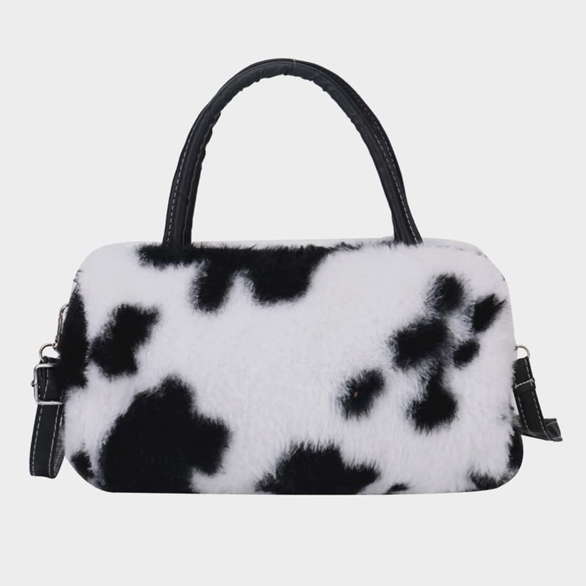 

Fluffy Satchel Bag, Black and white
