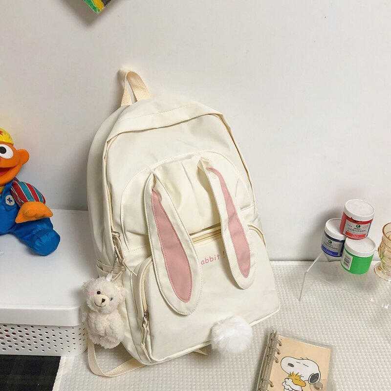 

Ear & Pom Pom Decor Backpack, White