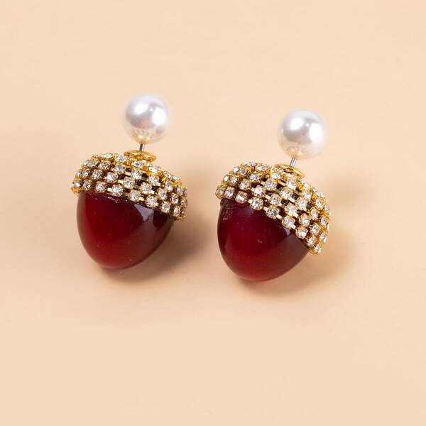 

1pair Rhinestone Decor Ear Jacket, Red