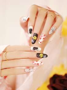 24Pcs Halloween Cartoon Graphic Fake Nail & 1Sheet Tape & 1Pc Nail File Press On Nails Nail Supplies Nails - Light Grey - View 1